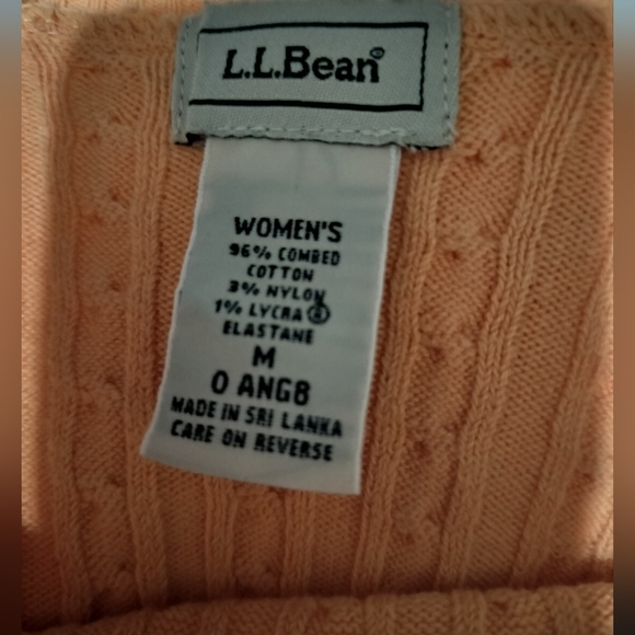 3029) L.L Bean Peach Cable Knit Pullover Crew Neck Sweater Medium - Picture 6 of 6